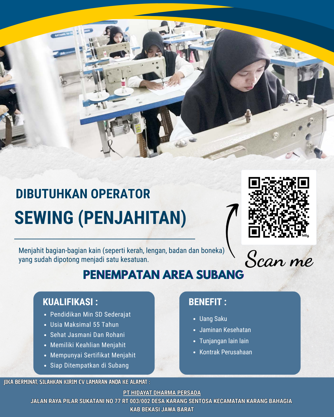 Lowongan Kerja Operator Sewing (Penjahitan) & Cutting